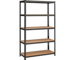 Stellingen Voor Zwaar Gebruik, Opslagstellingen, Kelderstellingen, 5 Verstelbare Planken, Rekken Zonder Bouten, Zwart