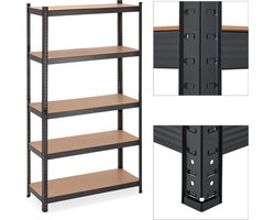 stellingkast - 1250 kg - 180 x 100 x 41 cm - 5 planken - metaal - kelder - zwart