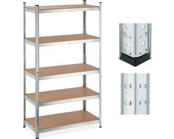 stellingkast - 1250 kg - staal - 180 x 100 x 50 cm - 5 planken - opbergrek garage - zilver