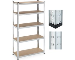 Stellingkast 180x100x40 Cm - Draagkracht 500 Kg - Metalen Stellingrek - Verzinkt Staal - Voor Kelder Of Garage - Zilver