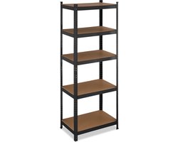 stellingkast - 180x70x45 cm - tot 500 kg - staal - MDF - 5 planken - stellingrek garage - zwart