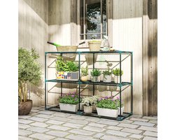 Stellingkast 3 Etages 100 Cm Hoog Open Plantenrek Van Staal En Kunststof Donkergroen Met Drie Legplanken Voor Balkon Terras En Kleine Tuin