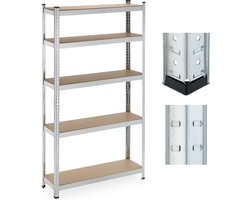 stellingkast - 500 kg - 180x100x30 cm - verzinkt staal - opbergrek garage - zilver