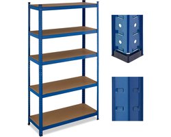 stellingkast - 500 kg - staal - 180 x 100 x 40 cm - 5 planken - opbergrek garage - blauw