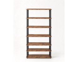 Stellingkast 6 Planken 23.8x60x173.4 cm, Opbergrek Rustiek Bruin Inktzwart, Vrijstaande Kast met Stalen Frame en Spaanplaat Planken, Gereedschapsvrije Montage Boekenkast Rek voor Woonkamer Slaapkamer Werkkamer