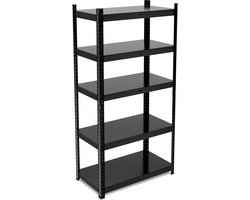 stellingkast - 875 kg - 150x75x30 cm - staal - 5 planken - garage - modulair - zwart
