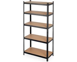 Stellingkast 875 kg draaglast 5 etages in elkaar steken - kelder garage staal - HxBxD: 180x90x45 cm zwart opbergrek