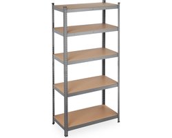 stellingkast - 875 kg - staal - 180 x 90 x 45 cm - 5 etages - steeksysteem - garage - grijs