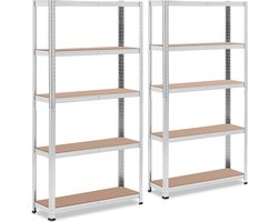 Stellingkast - 90 x 30 x 180 cm - voor 5 x 175 kg - Grijs - 2 st. - MSW
