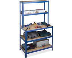stellingkast met werkbank - tot 900 kg - 5 etages - 180x100x60 cm - staal - blauw