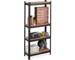 stellingkast metaal - 150x70x30cm - tot 700 kg - 4 etages - steekverbinding - zwart