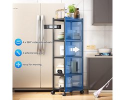 Stellingkast Metaal 5 Laags - Opbergrek met Wielen - Verstelbare Planken - Zwaar Belastbaar - Opbergrek Garage - Keukenrek - Opbergkast - Zwart - 151 cm
