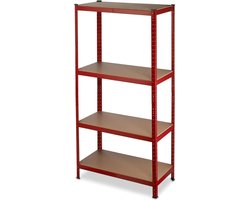 Stellingkast metaal 700 kg draaglast 150x70x30 cm 4 etages steekverbinding opbergrek kelder garage rood opbergrek