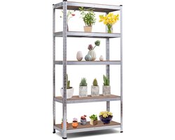 Stellingkast metaal - Opbergrek - stoffen lade - 5 open vakken - vrijstaand rek met frame - Grijs, Blauw, Zwart of Zilver
