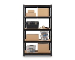 Stellingkast Metaal Zwart – 4-Laags Opbergrek 150x75x30 cm – Magazijnkwaliteit voor Garage en Werkplaats