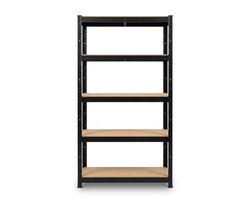 Stellingkast Metaal Zwart – 5-Laags Opbergrek 150x75x30 cm – Magazijnkwaliteit voor Garage en Werkplaats