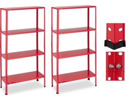 stellingkast set van 2 - 160 kg - 147,5x75,5x30,5 cm - voor voorraadkast en garage - staal - rood