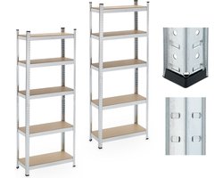 stellingkast set van 2 - 5 planken - 180x70x30 cm - tot 500 kg - staal - kelder - zilver