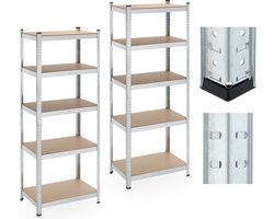 stellingkast set van 2 - 5 planken - 180x70x45 cm - tot 500 kg - staal - garage - zilver