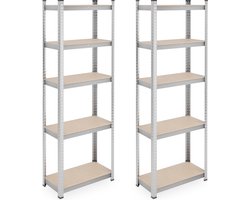 stellingkast - set van 2 - staal - 180 x 60 x 30 cm - draagkracht 500 kg - 5 planken - zilver