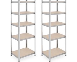 stellingkast - set van 2 - staal - 180 x 60 x 45 cm - draagkracht 500 kg - 5 planken - zilver