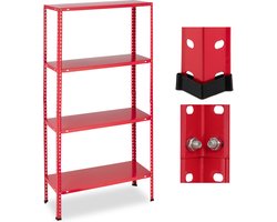 stellingkast staal - 160 kg - 147,5 x 75,5 x 30,5 cm - 4 planken - voorraadkast - rood