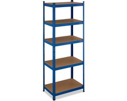stellingkast - tot 500 kg - 180x70x45 cm - staal - MDF - 5 etages - kelder - schuur - blauw