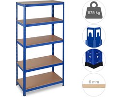 stellingkast - tot 875 kg - 180 x 90 x 45 cm - staal - mdf - 5 etages - blauw
