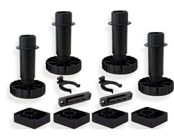 Stelpoten / Meubelpoten 180mm (4x) - Inclusief 4 montageblokken, 2 plintclippen & 2 plintclip montageplaten - Draaggewicht 450kg - Kunststof - Pootjes voor keukens