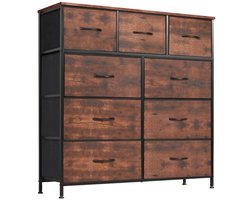 Stemily Dressoir - Ladekast - 9 Stoffen Lades - Industrieel - Ideaal voor Kleine Ruimtes - tot 40KG - 30 x 100 x 101,5 cm
