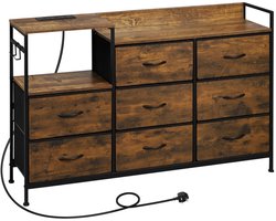 Stemily Ladenkast - Dressoir - Industrieel - 8 Stoffen Lades - 2 USB-Poorten & 2 Stopcontacten - 132 cm x 88 cm x 30 cm