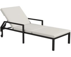 Stemily Ligbed - Ligstoel - Tuin - Rotan - 5-Standen Rugleuning - Weerbestendig - Wielen - Incl. Kussen - 73cm x 200cm x 48cm
