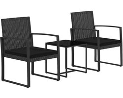 Stemily Tuinset - 2 Stoelen & Salontafel - Glazen Blad - Inclusief Kussens - Verwijderbare Hoezen - Verstelbare Poten - 54x58x77cm