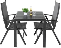 Stemily Tuinset - 3-delig - Eettafel & 2 Verstelbare, Opvouwbare Stoelen - Weerbestendig - tot 120KG - Tafel: 75x75x72cm