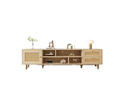 Stemily Tv Meubel - Hout - Rotan - Beige - 2 Lades - Max 50 KG - 160 cm x 39 cm x 40,5 cm