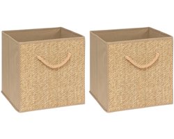 Stemy Opbergbox - 2-Delig - Opbergmand met Touwgreep - Opvouwbare Storage Box - Rattan Look Kast Organizer - Decoratieve Opbergmand Doos met Handvat - Multifunctionele Opbergbox - voor Thuis & Woonkamer - Karton - 31 cm - Beige