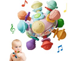 Stena 3 in 1 Rammelaar + Bijtring + Grijpbal - Roze - Baby Speelgoed 0 Jaar - Cadeau - Sensorisch Speelgoed - Jongen - Meisje