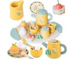 Stena Houten Theeservies - 18-delig - Theeset - Speelgoed Hout - voor Kinderen - Theekopjes met Schotel