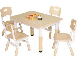Stena Kindertafel met Stoeltjes - Hout/Plastic - Speeltafel en 4 Stoelen - Verstelbaar - Activiteiten Tafel voor Kinderen/Peuter/Kleuter - Tekentafel