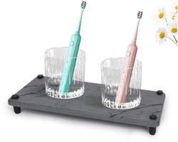 Stenen Afdruipplateau - Waterabsorberend en Sneldrogend - Voor spons, zeep en lotions - Grijs Marmer