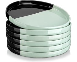 Stenen Dinerbord, Dinerbordenset voor 6 personen, Diameter 20,3 cm Bordenset, Serviesgoed voor vaatwasser en magnetron, Pastabord, Ontbijtbord, Cakebord, Groen.