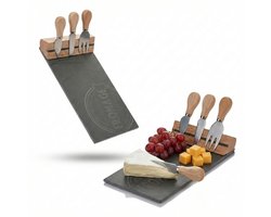 Stenen Kaasplank met Messenset - Natuurlijke Leisteen 32x15.5 cm