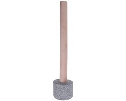 Stenen knoflookmolen met lange houten steel, 32 cm lange stamper vervanging voor een vijzel en stamper set, essentieel keukengereedschap voor gemalen peper en kruiden.