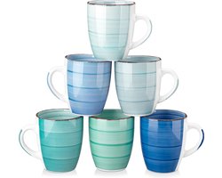 Stenen koffiekopjes, Bonita 6-delige kopjes set, 350 ml koffiemok met handvat.