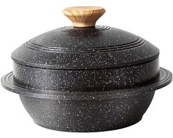 stenen kom met deksel, 20 cm Anti-aanbak Bibimbap Dolsot gegoten aluminium ovenschotel soeppot - Zwart
