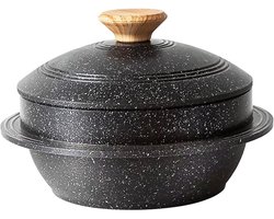 Stenen kom met deksel, kom van 24 cm voor hotpotsoep - zwart