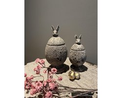 Stenen potje haas met deksel M- wonen- voorjaar- Pasen- decoratie- stoer sober-trendy