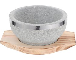 Stenen schaal voor bibimbap en soepkommen uit Zuid-Korea, dolsot rijstkom in houten design