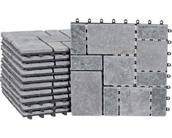 Stenen tegel MCW-K70, vloertegel insteektegel balkon/terras natuursteen, 11x 30x30cm = 1m² ~ donkergrijs