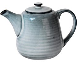 Stenen theepot met uniek handvervaardigd glazuur in blauw-grijs-groen